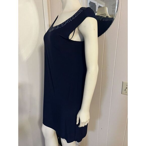 R & M Richards Womens 10P Embellished Navy Blue Dress with Matching Jacket - Picture 9 of 12